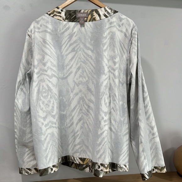 Chico’s Animal Print Green Gray Lightweight Blazer Jacket, Size XL - Picture 13 of 14
